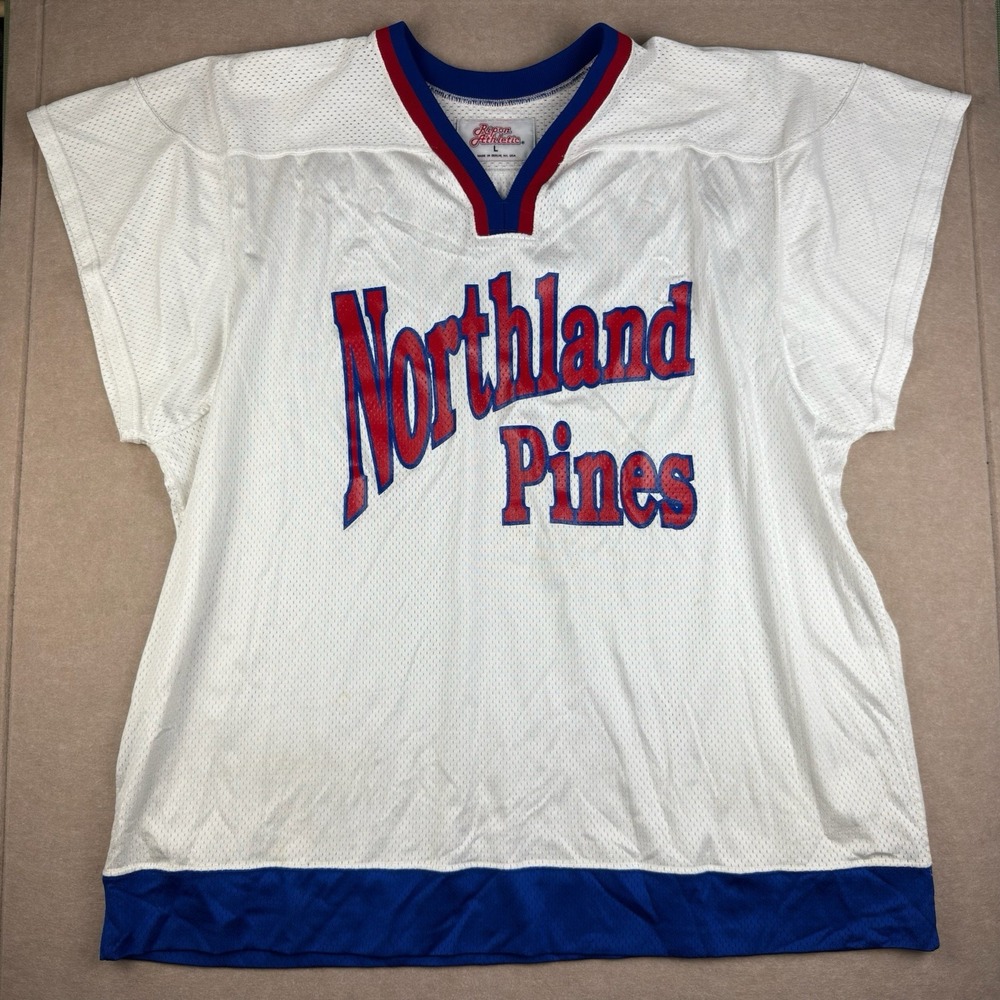 Vintage Ripon Athletic Northland Pines Jersey L White Red Blue Mesh Made in USA